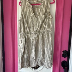 St. John's Bay Beige and White Striped Sleeveless Drawstring Dress